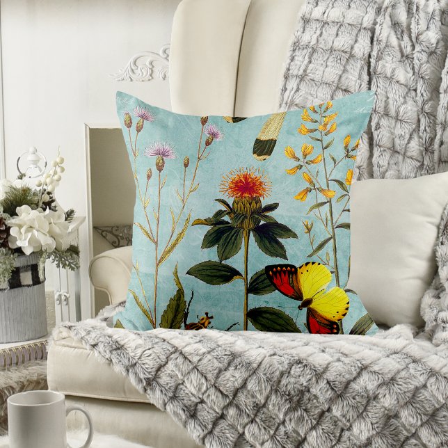 Vintage Wildflowers Nature Lover Floral Collage Cushion (Creator Uploaded)