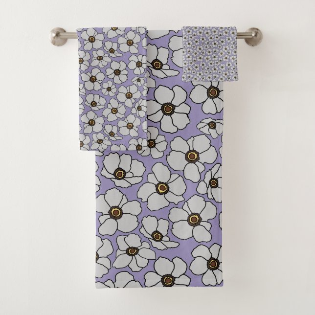 Vintage Wildflowers On Lavender  Bath Towel Set (Insitu)