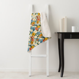 Vintage WildFlowers Pattern Floral Sherpa Blanket