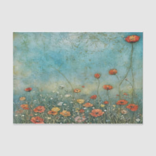 Vintage wildflowers poppies landscape tissue paper