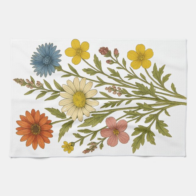 Vintage Wildflowers Tea Towel (Horizontal)