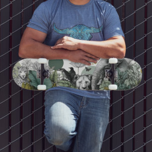 Vintage Wildlife and Safari Engraving Art Skateboard