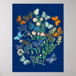 Vintage Wildlife Illustration - Butterfly Garden   Poster