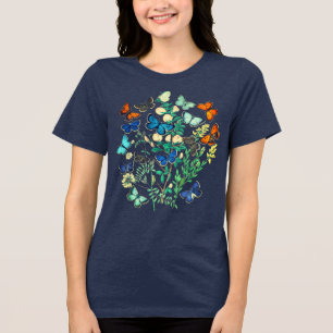 Vintage Wildlife Illustration - Butterfly Garden  Tri-Blend Shirt