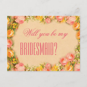 Vintage Will you be my bridesmaid postcard