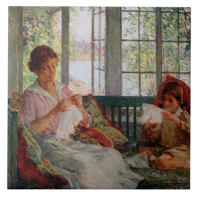 Vintage Willard Metcalf My Wife and Daughter Tile (Front)