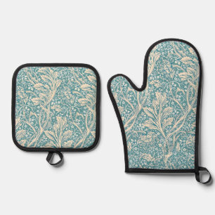 Vintage William Morris Arcadia Floral Seamless Oven Mitt & Pot Holder Set