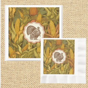 Vintage William Morris Autumn Corn and Turkey Napkin