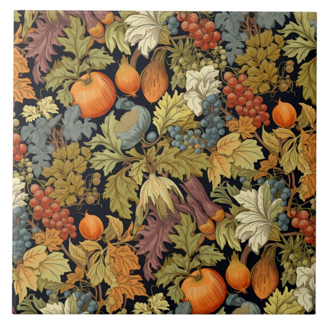 Vintage William Morris Autumn Leaf Pumpkin Tile (Front)
