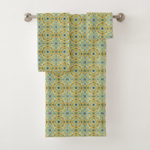 Vintage William Morris Blue Daisy Floral Pattern Bath Towel Set