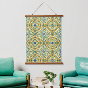 Vintage William Morris Blue Daisy Floral Pattern Hanging Tapestry