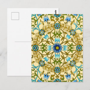 Vintage William Morris Blue Daisy Floral Pattern Postcard