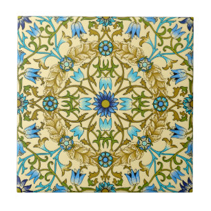 Vintage William Morris Blue Daisy Floral Pattern Tile