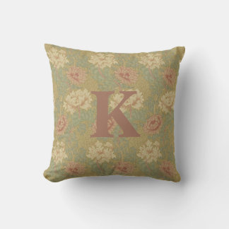 Vintage William Morris Blue Rust Chrysanthemum Cushion