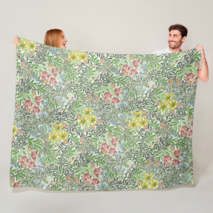 Vintage William Morris Bower Flowers Greenery Fleece Blanket