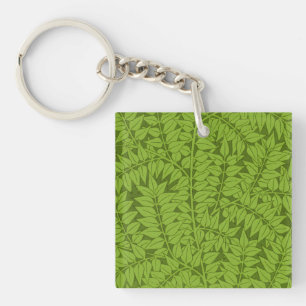 Vintage William Morris Branch Green Leaf Pattern Key Ring