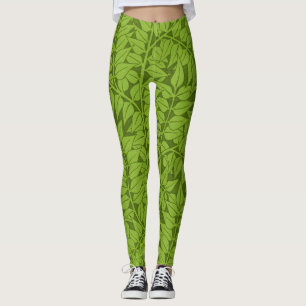 Vintage William Morris Branch Green Leaf Pattern Leggings