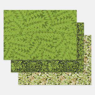 Vintage William Morris Branch Green Leaf Pattern Wrapping Paper Sheet