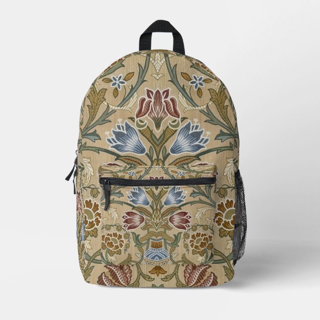 Vintage William Morris Brocade Floral Symmetrical Printed Backpack (Front)