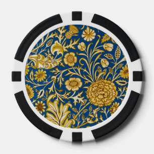 Vintage William Morris Cherwell Blue Floral Art Poker Chips