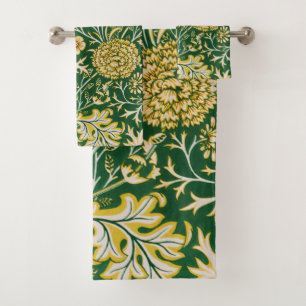 Vintage William Morris Cherwell Green Floral Art Bath Towel Set