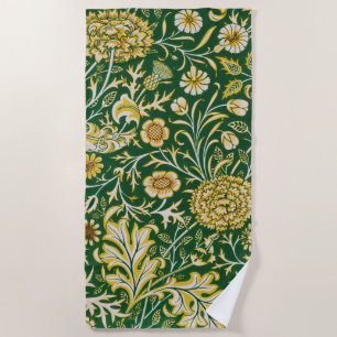 Vintage William Morris Cherwell Green Floral Art Beach Towel