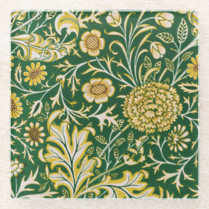 Vintage William Morris Cherwell Green Floral Art Glass Coaster