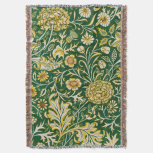 Vintage William Morris Cherwell Green Floral Art Throw Blanket