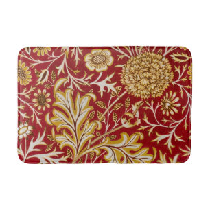 Vintage William Morris Cherwell Red Floral Art Bath Mat