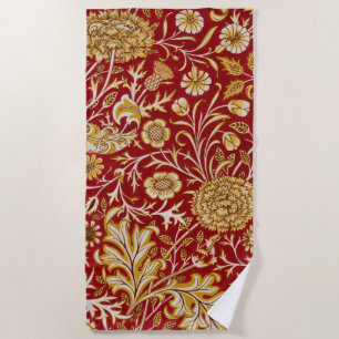 Vintage William Morris Cherwell Red Floral Art Beach Towel