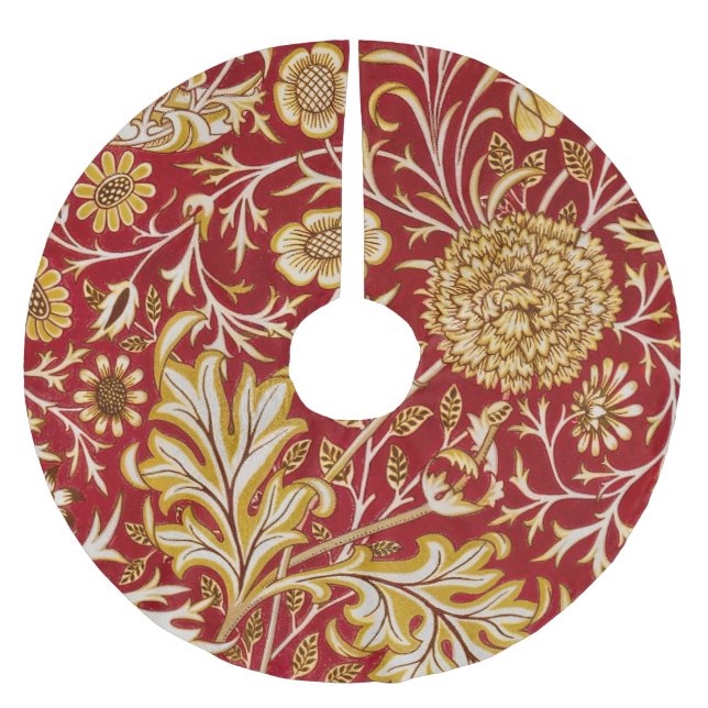 Vintage William Morris Cherwell Red Floral Art Brushed Polyester Tree Skirt (Front)