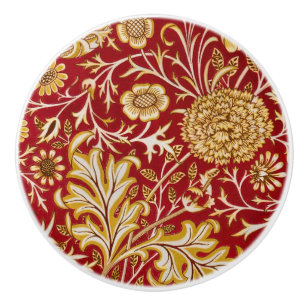 Vintage William Morris Cherwell Red Floral Art Ceramic Knob