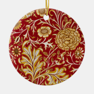 Vintage William Morris Cherwell Red Floral Art Ceramic Tree Decoration