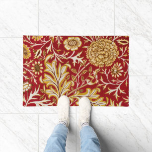 Vintage William Morris Cherwell Red Floral Art Doormat