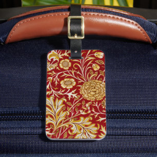 Vintage William Morris Cherwell Red Floral Art Luggage Tag