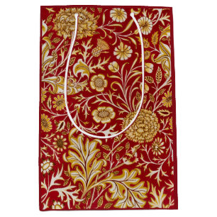 Vintage William Morris Cherwell Red Floral Art Medium Gift Bag