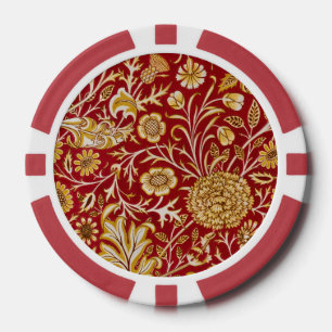 Vintage William Morris Cherwell Red Floral Art Poker Chips