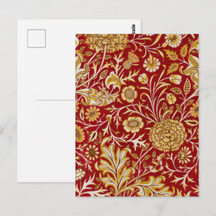 Vintage William Morris Cherwell Red Floral Art Postcard