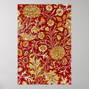Vintage William Morris Cherwell Red Floral Art Poster