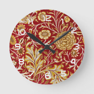 Vintage William Morris Cherwell Red Floral Art Round Clock