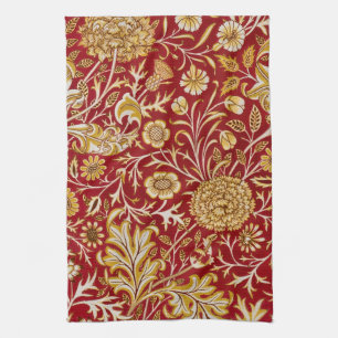 Vintage William Morris Cherwell Red Floral Art Tea Towel