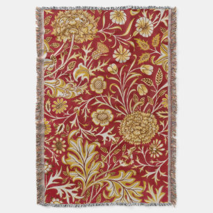 Vintage William Morris Cherwell Red Floral Art Throw Blanket
