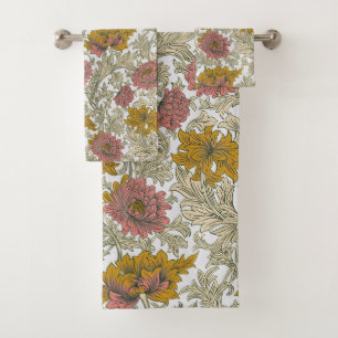 Vintage William Morris Chrysanthemum Pattern Bath Towel Set