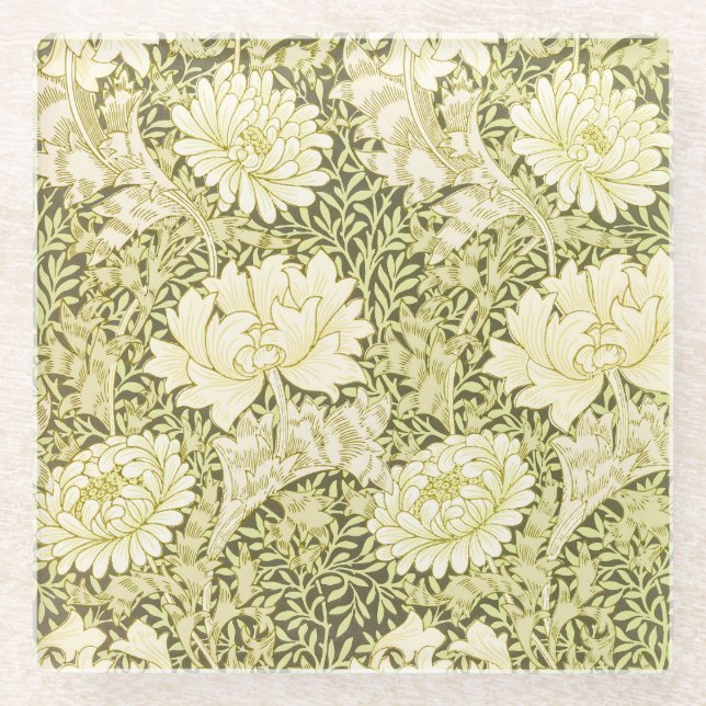 Vintage William Morris Chrysanthemum Pattern Glass Coaster (Front)