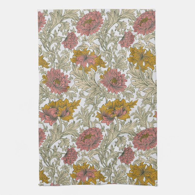 Vintage William Morris Chrysanthemum Pattern Tea Towel (Vertical)