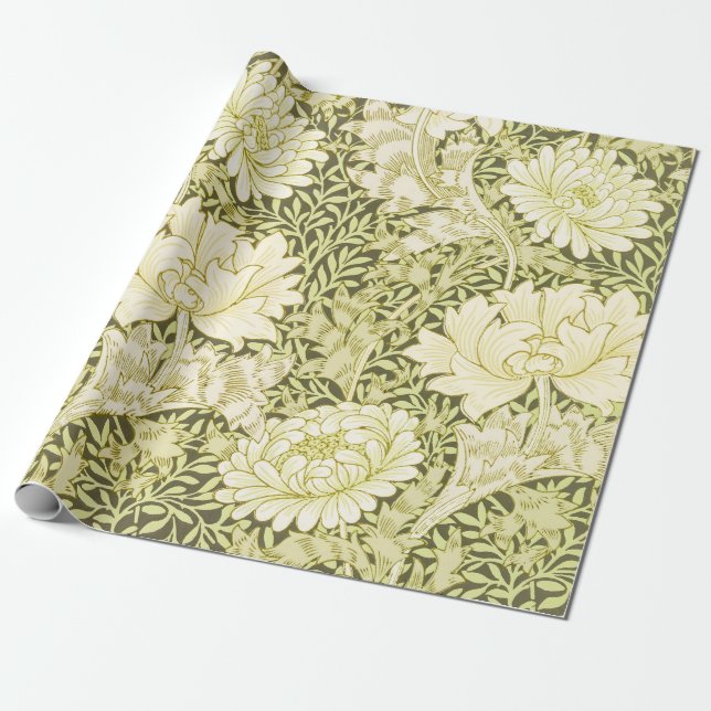Vintage William Morris Chrysanthemum Pattern Wrapping Paper (Unrolled)