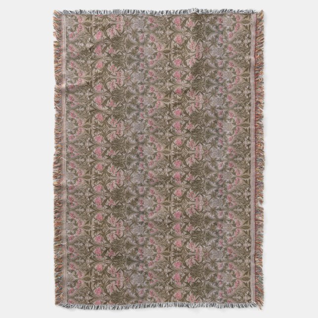Vintage William Morris Columbine Throw Blanket (Front Vertical)