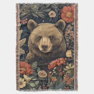 Vintage William Morris Cottage Core Bear Throw Blanket
