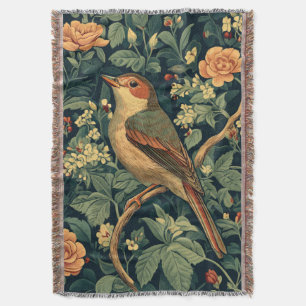 Vintage William Morris Cottage Core Bird Throw Blanket