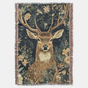 Vintage William Morris Cottage Core Deer & Foliage Throw Blanket